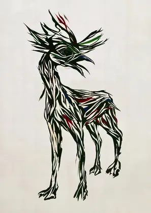 잎으로 선 사슴